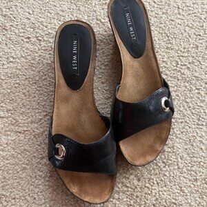 Nine West Black Leather Sandal Slides ~ Size 8